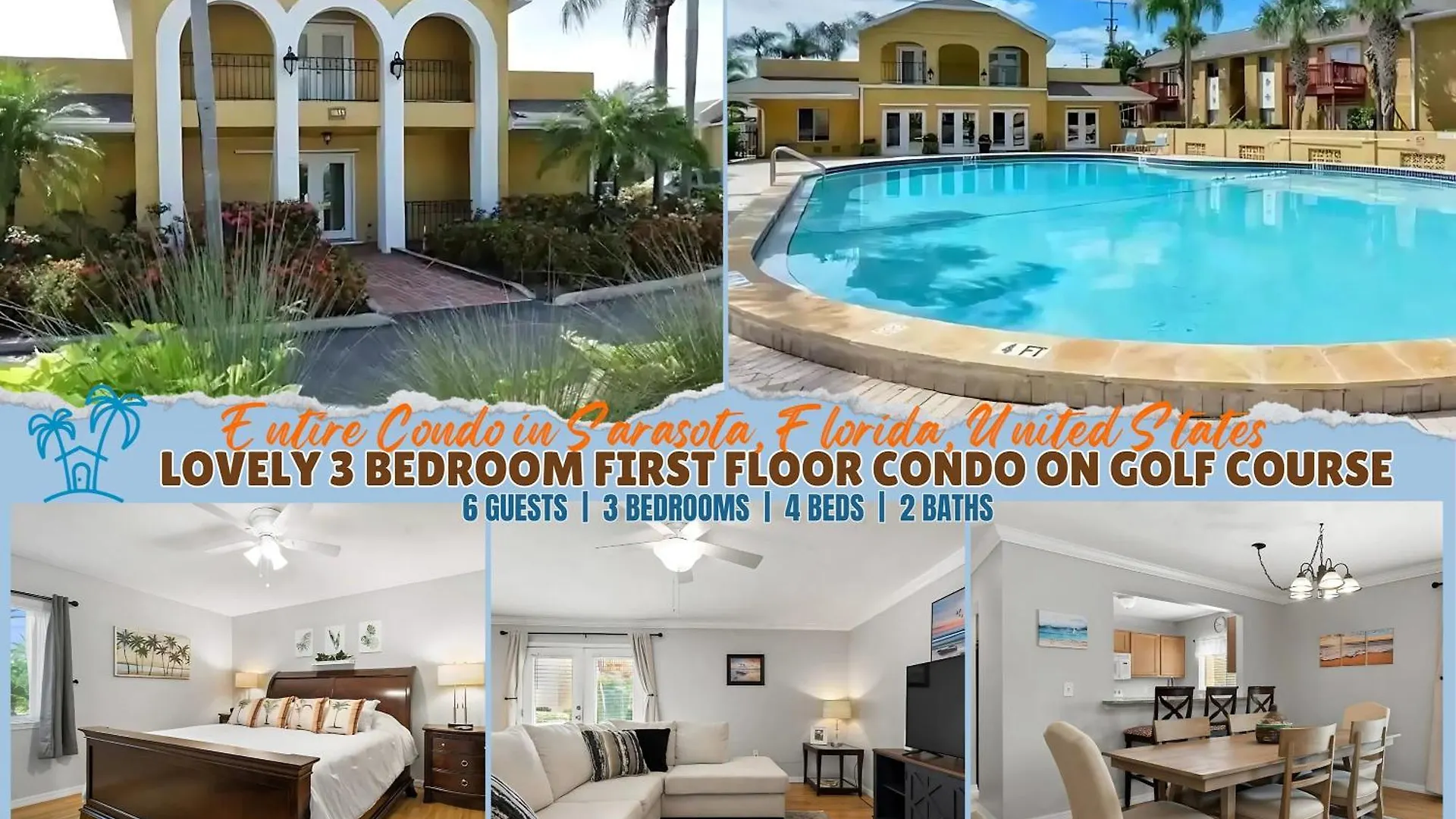 Lovely 3 Bedroom First Floor On Golf Course * Sarasota